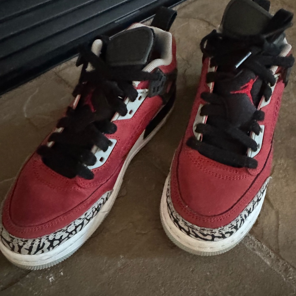 Jordan Red and Black Sneakers with Animal Print
